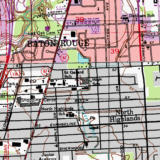 Topographic Map of Redemptorist Catholic Diocesan High School, LA