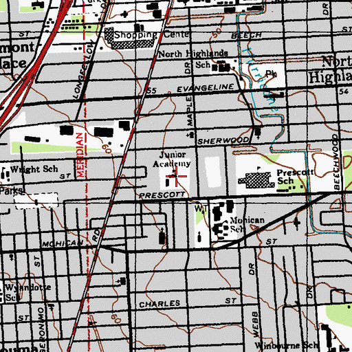 Topographic Map of Junior Academy, LA