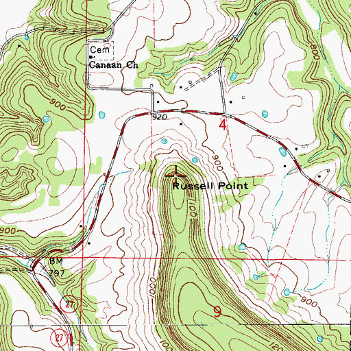 Topographic Map of Russell Point, AR