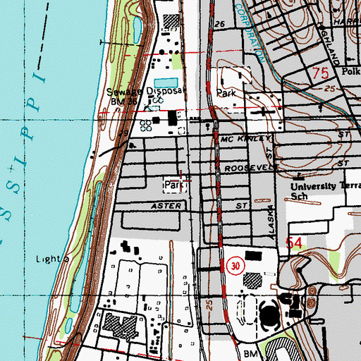 Topographic Map of Roosevelt Street Park, LA