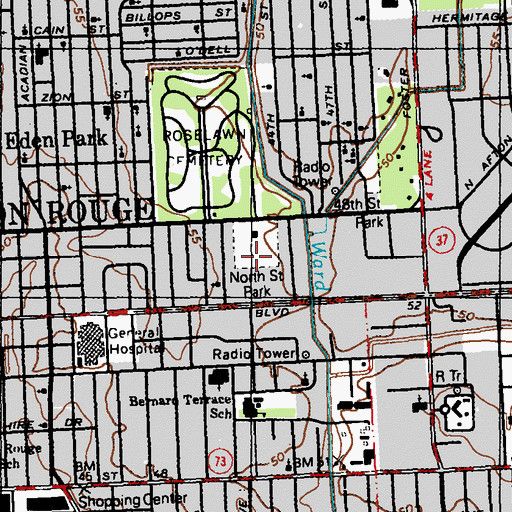 Topographic Map of North Street Park, LA