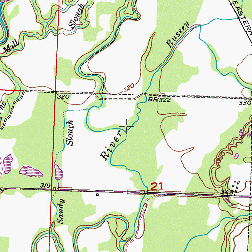 Topographic Map of Russey Creek, AR