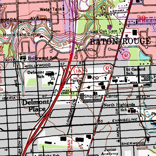 Topographic Map of Longfellow Park, LA
