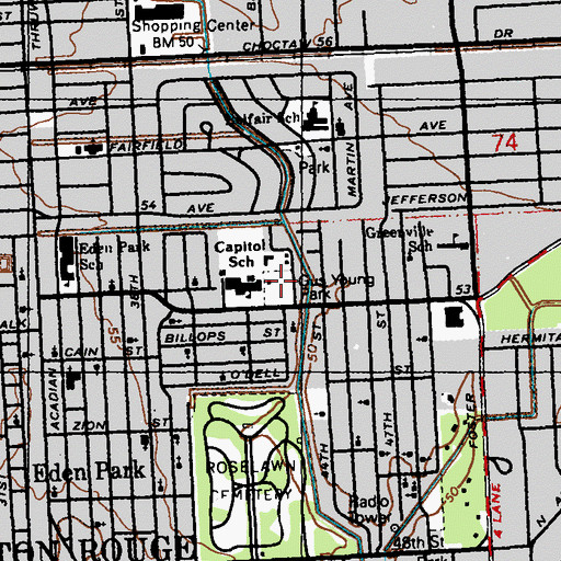 Topographic Map of Gus Young Park, LA