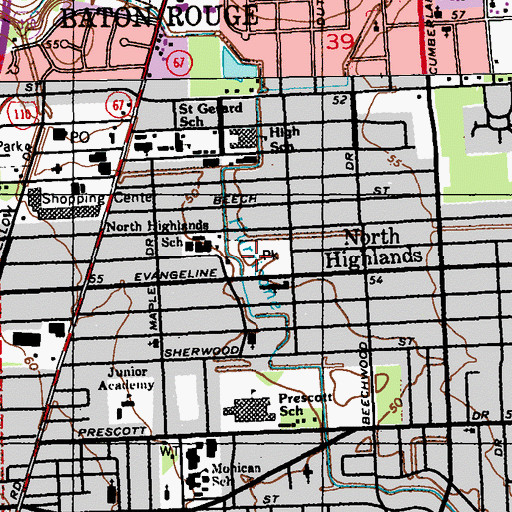 Topographic Map of Evangeline Park, LA