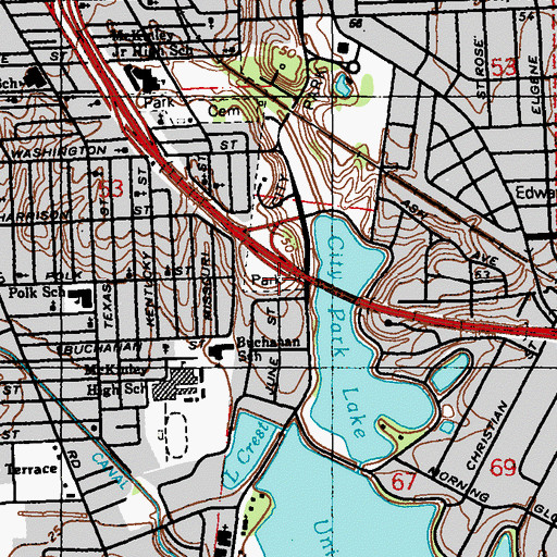 Topographic Map of East Polk Street Park, LA