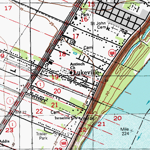 Topographic Map of Antioch Baptist Cemetery, LA