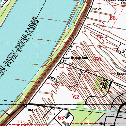 Topographic Map of New Rising Sun Baptist Church, LA