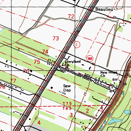 Topographic Map of Gloryland Baptist Church, LA