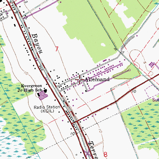 Topographic Map of Allemand, LA