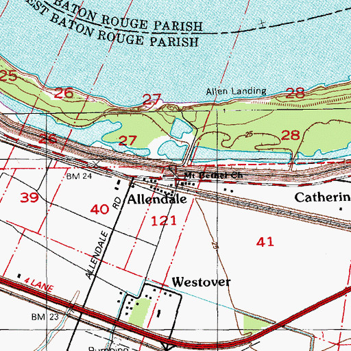 Topographic Map of Allendale, LA