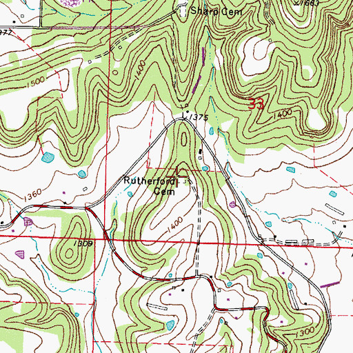 Topographic Map of Rutherford Cemetery, AR