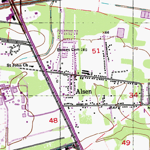 Topographic Map of Alsen, LA