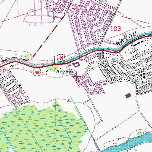Topographic Map of Argyle, LA