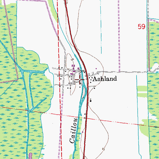 Topographic Map of Ashland, LA