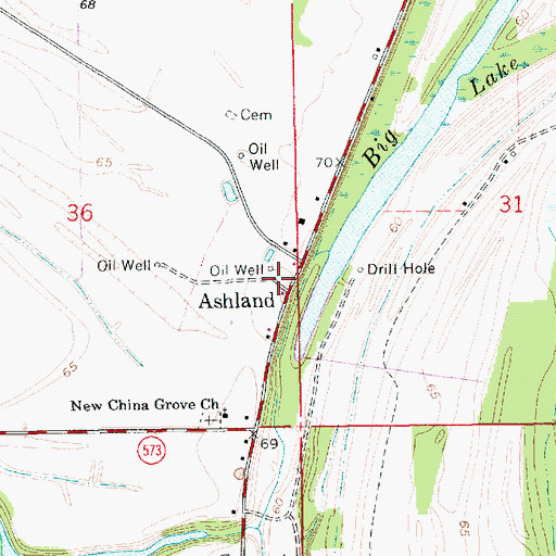 Topographic Map of Ashland, LA