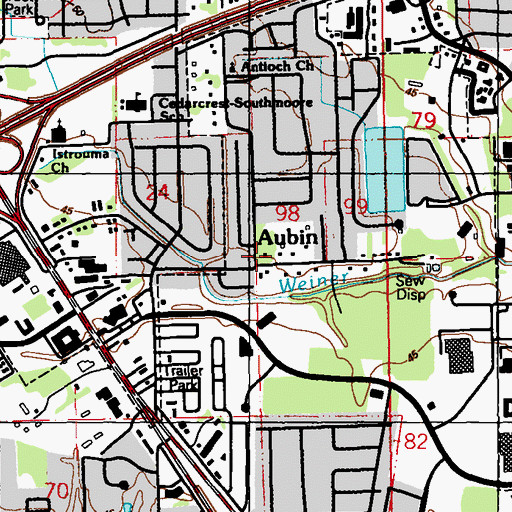 Topographic Map of Aubin, LA