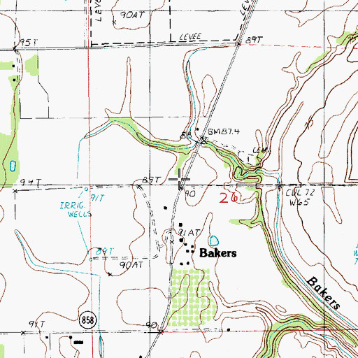 Topographic Map of Bakers, LA