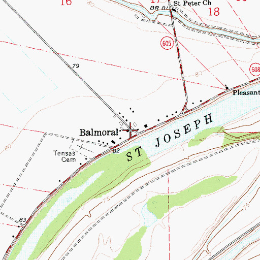 Topographic Map of Balmoral, LA
