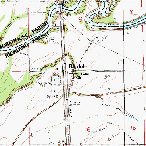 Topographic Map of Bardel, LA