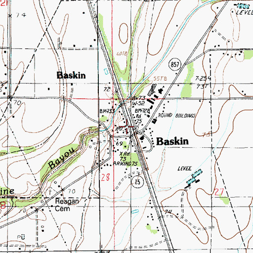 Topographic Map of Baskin, LA