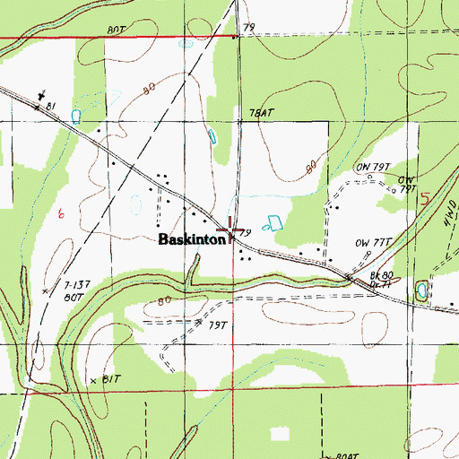 Topographic Map of Baskinton, LA