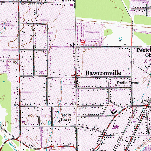 Topographic Map of Bawcomville, LA