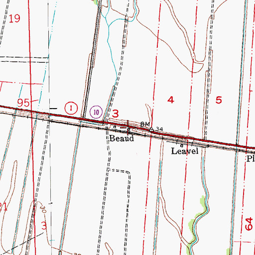 Topographic Map of Beaud, LA