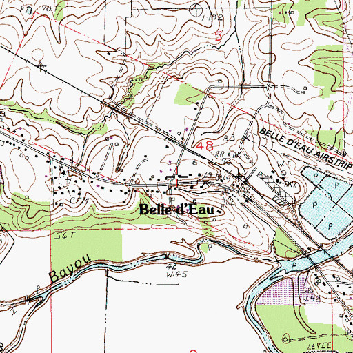 Topographic Map of Belle d'Eau, LA