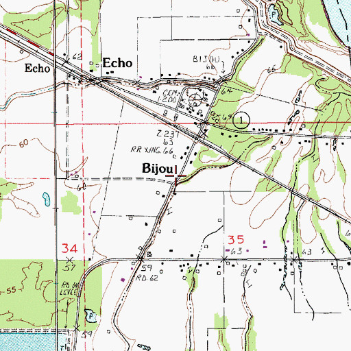 Topographic Map of Bijou, LA