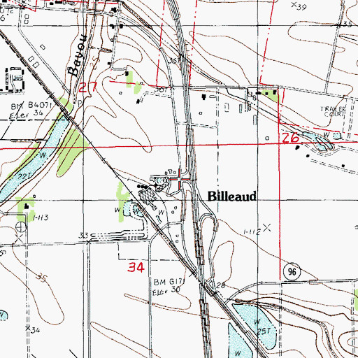 Topographic Map of Billeaud, LA