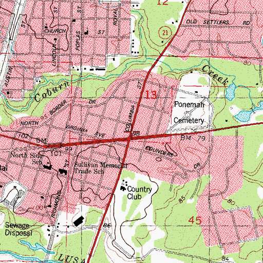 Topographic Map of Bogalusa, LA