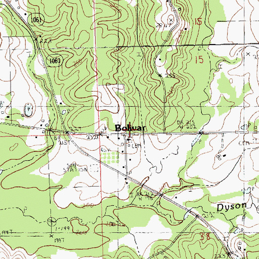 Topographic Map of Bolivar, LA