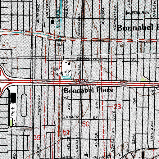 Topographic Map of Bonnabel Place, LA