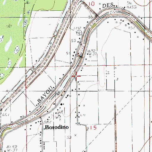 Topographic Map of Borodino, LA