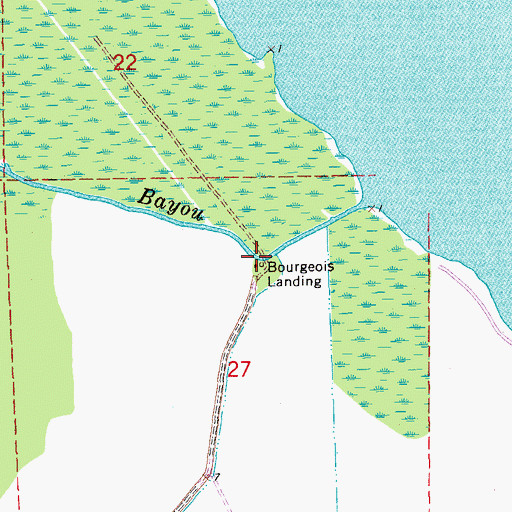 Topographic Map of Bourgeois Landing, LA