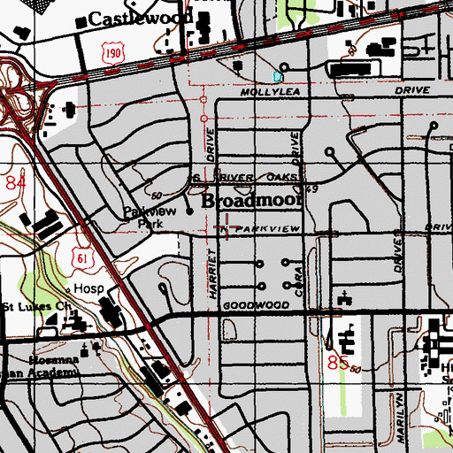 Topographic Map of Broadmoor, LA