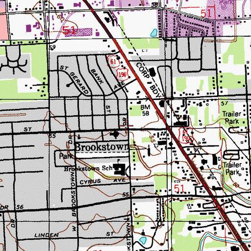 Topographic Map of Brookstown, LA