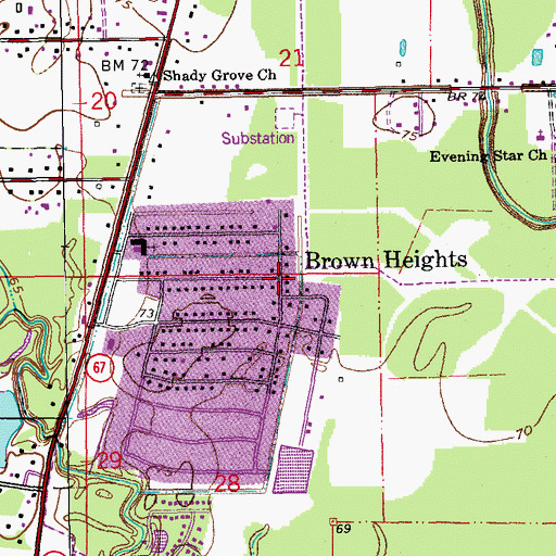 Topographic Map of Brown Heights, LA