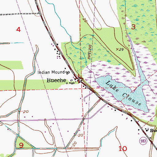 Topographic Map of Bueche, LA