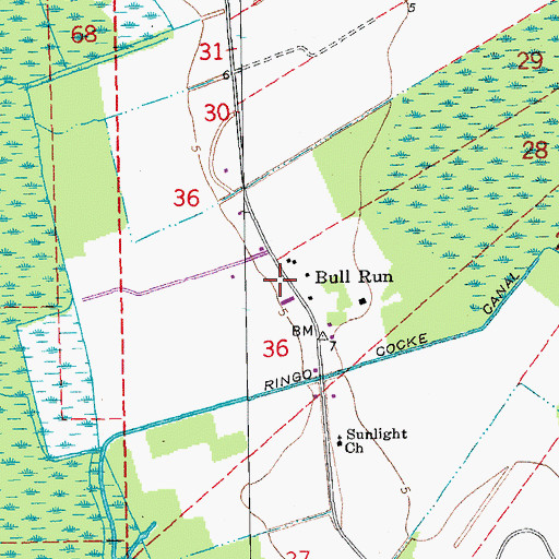 Topographic Map of Bull Run, LA