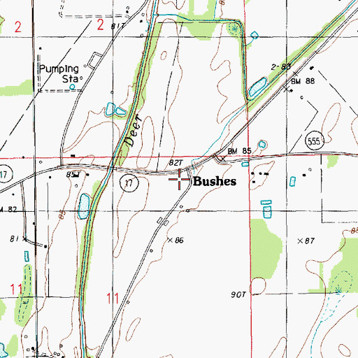 Topographic Map of Bushes, LA