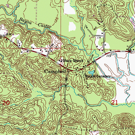 Topographic Map of Campbell, LA