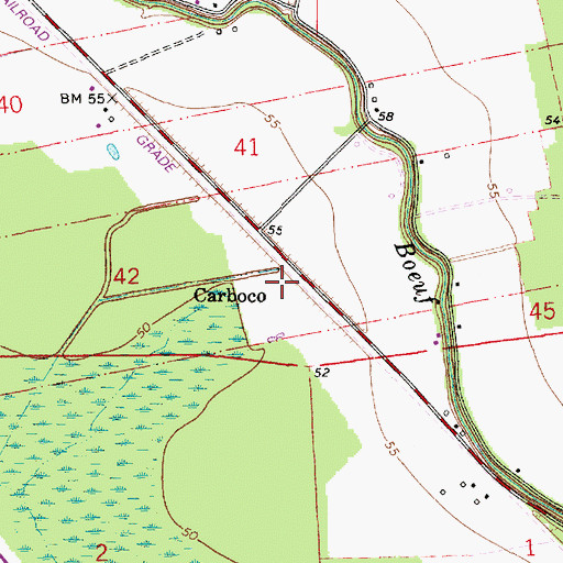 Topographic Map of Carboco, LA