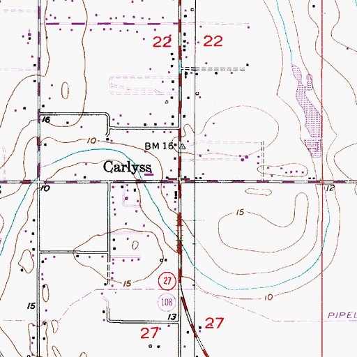 Topographic Map of Carlyss, LA