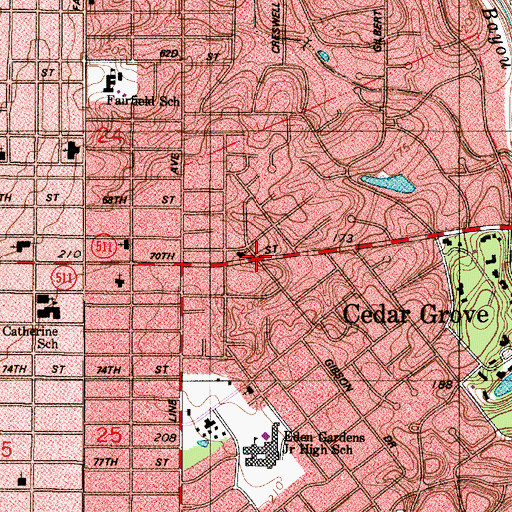 Topographic Map of Cedar Grove, LA