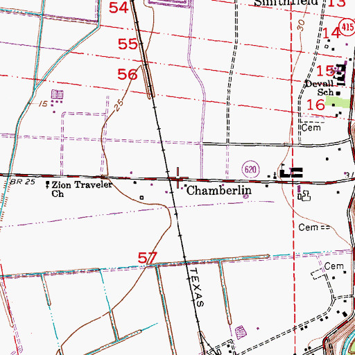 Topographic Map of Chamberlin, LA