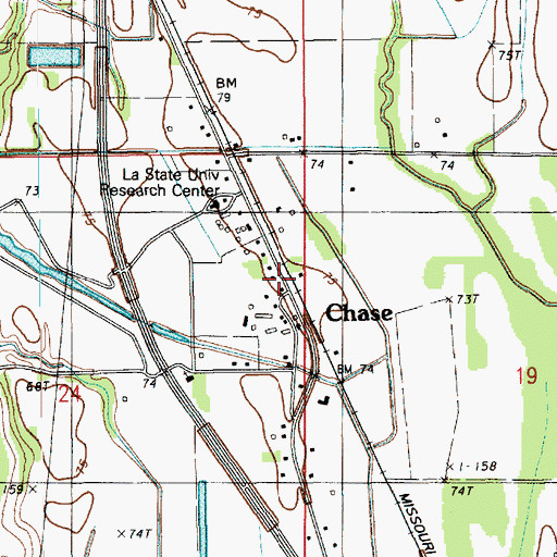 Topographic Map of Chase, LA