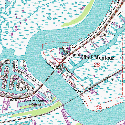 Topographic Map of Chef Menteur, LA