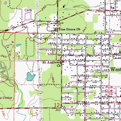 Topographic Map of Saint Andrews Church, AR